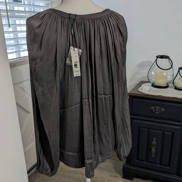 Tahari steel gray silky blouse M NWT - Picture 3 of 4